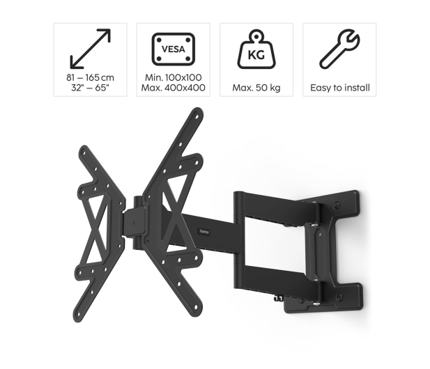 Hama Uchwyt do TV VESA 400x400 fullmotion 2 ramiona 72 cm 65" - 1516976 - zdjęcie 4